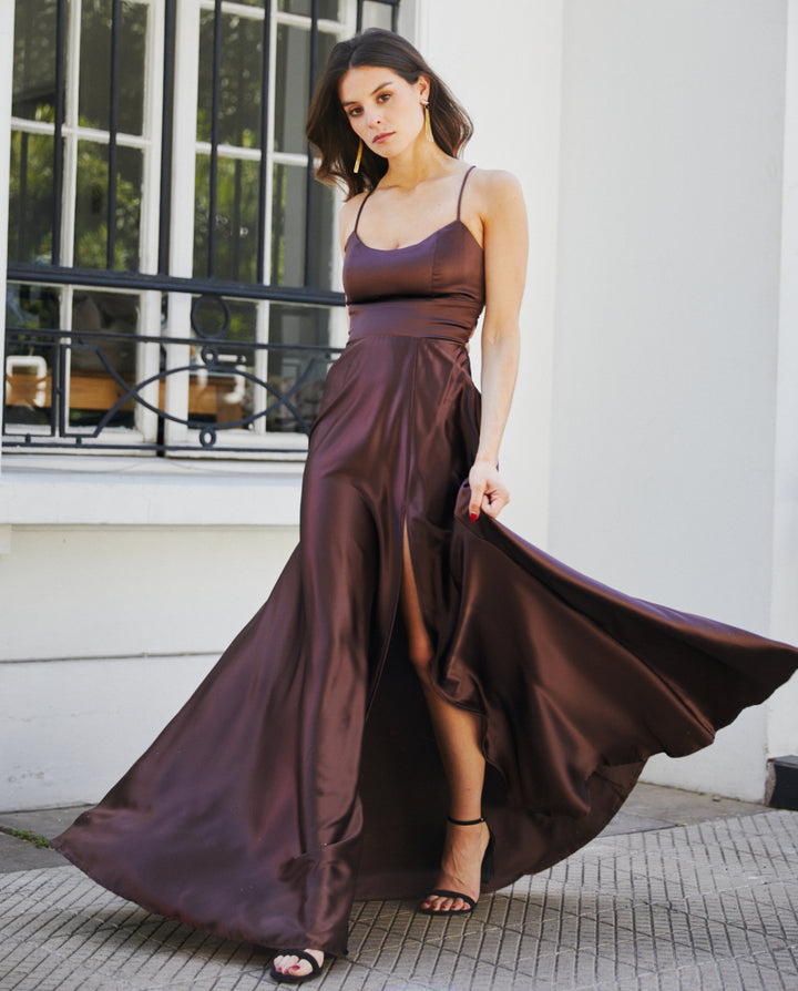 Vestido Largo de Fiesta Rafa Chocolate