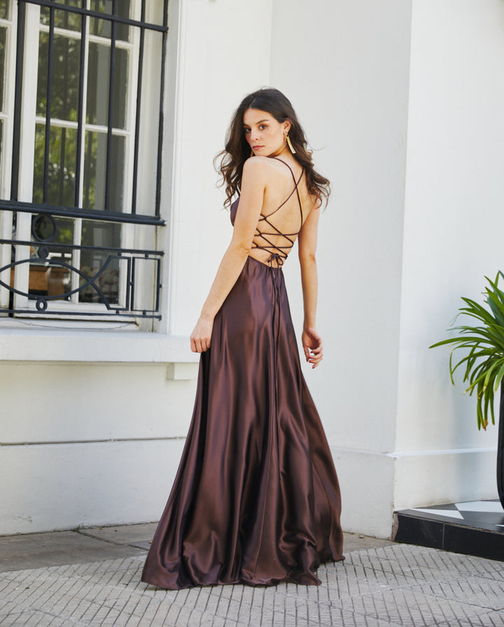 Vestido Largo de Fiesta Rafa Chocolate