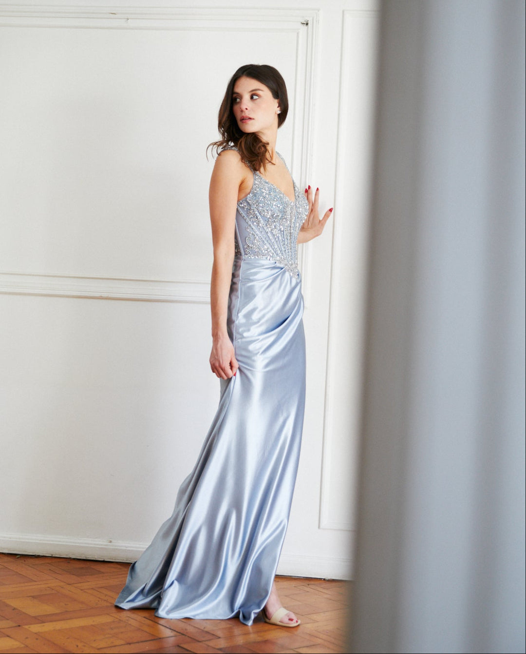 Vestido Largo de Fiesta Madrid Celeste