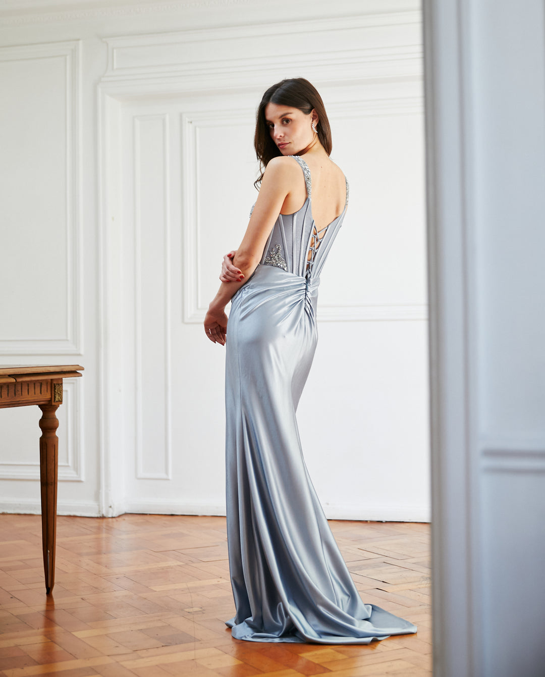 Vestido Largo de Fiesta Madrid Celeste