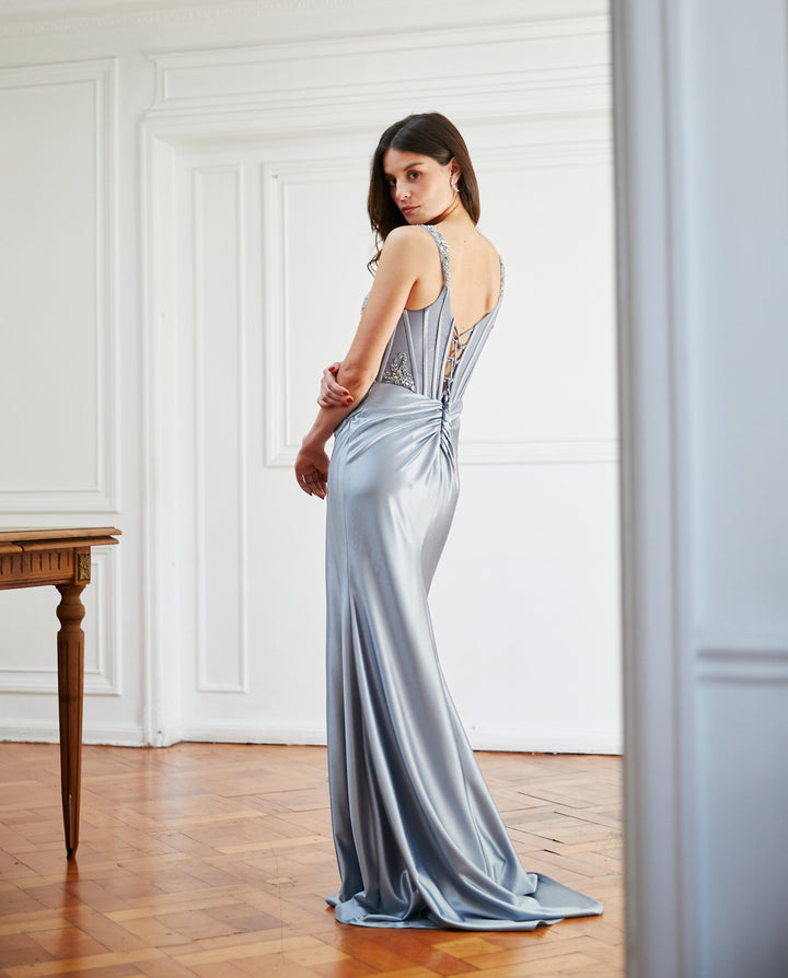 Vestido Largo de Fiesta Madrid Celeste