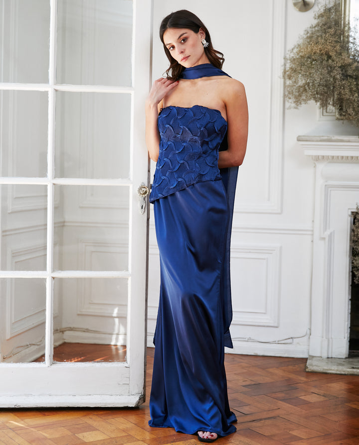 Vestido Largo de Fiesta Violeta Azul Oscuro