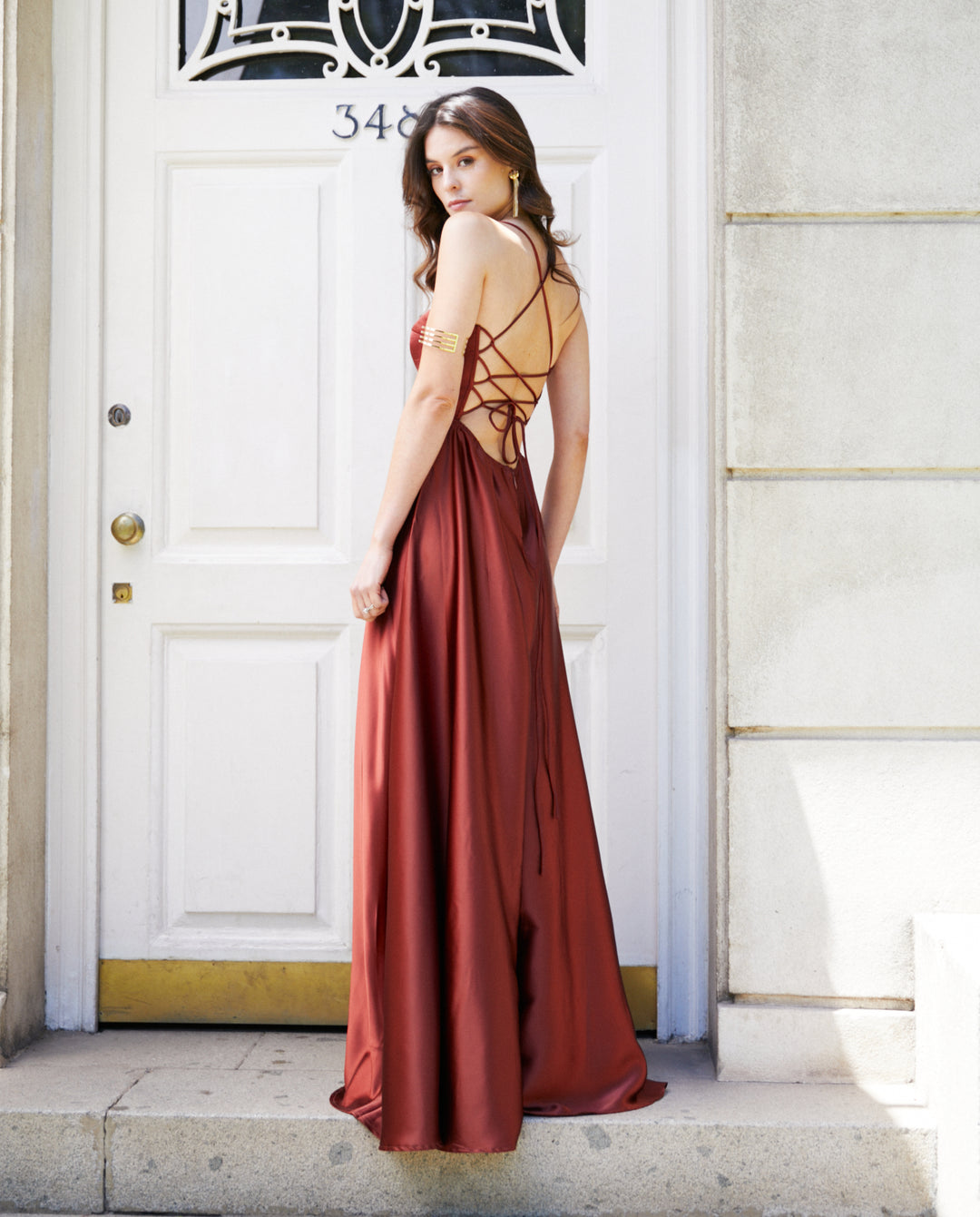 Vestido Largo de Fiesta Laureta Terracota