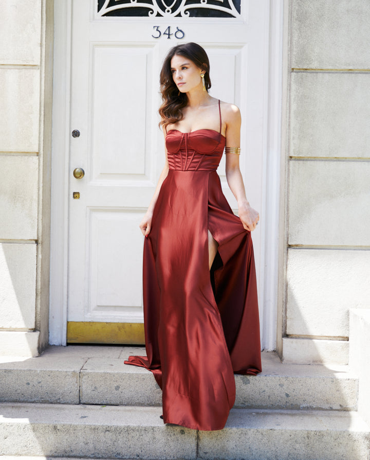 Vestido Largo de Fiesta Laureta Terracota