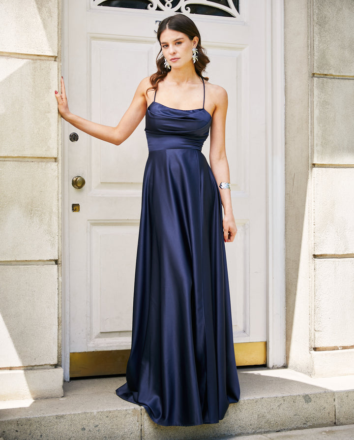 Vestido Largo de Fiesta Camila Azul Oscuro