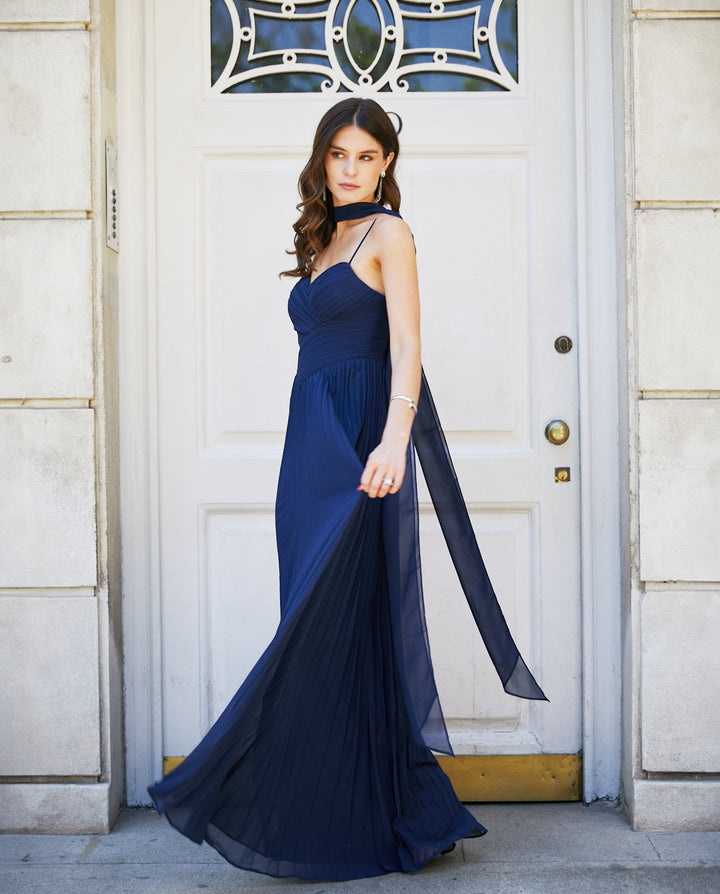 Vestido Largo de Fiesta Milagros Azul Oscuro