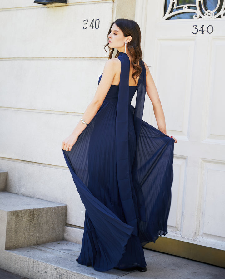 Vestido Largo de Fiesta Milagros Azul Oscuro