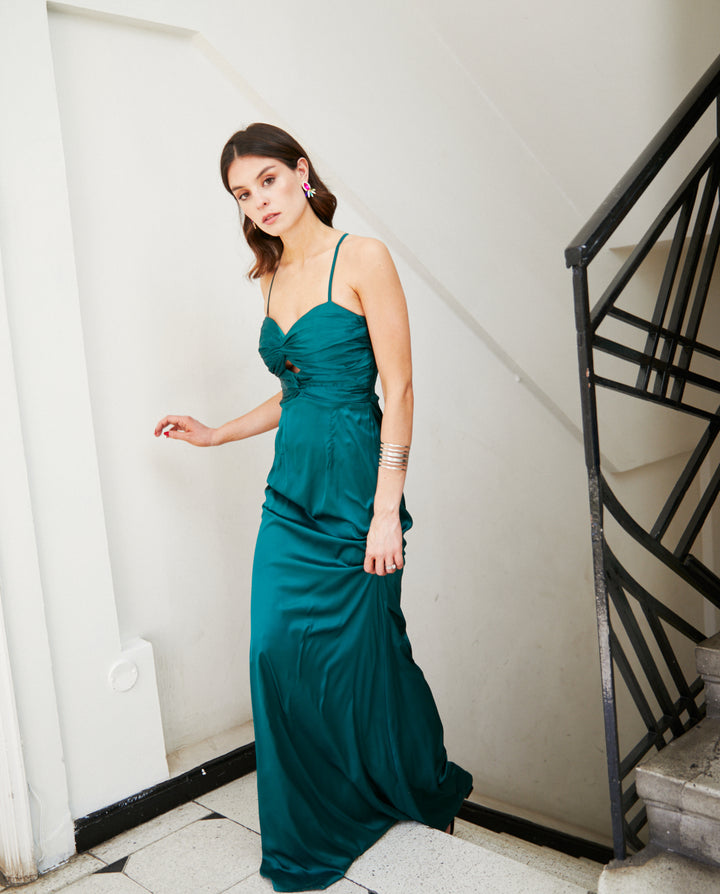 Vestido Largo de Fiesta Zaragoza Verde Oscuro