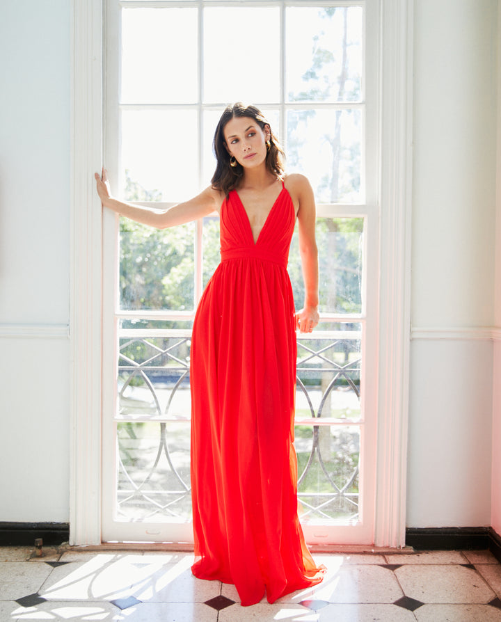 Vestido Largo de Fiesta Laura Gasa Rojo