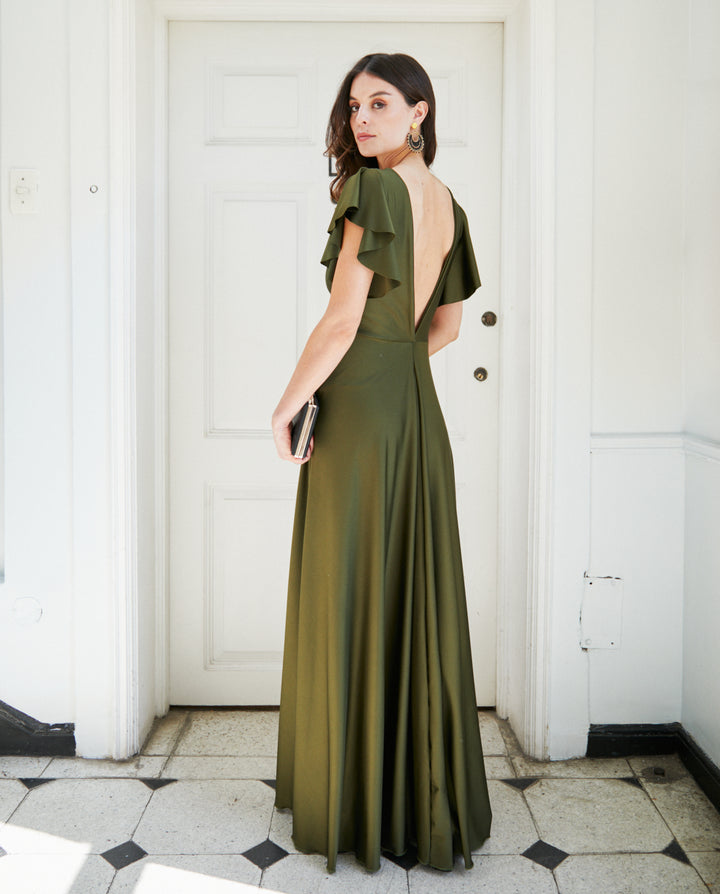 Vestido Largo de Fiesta Vane Verde Olivo