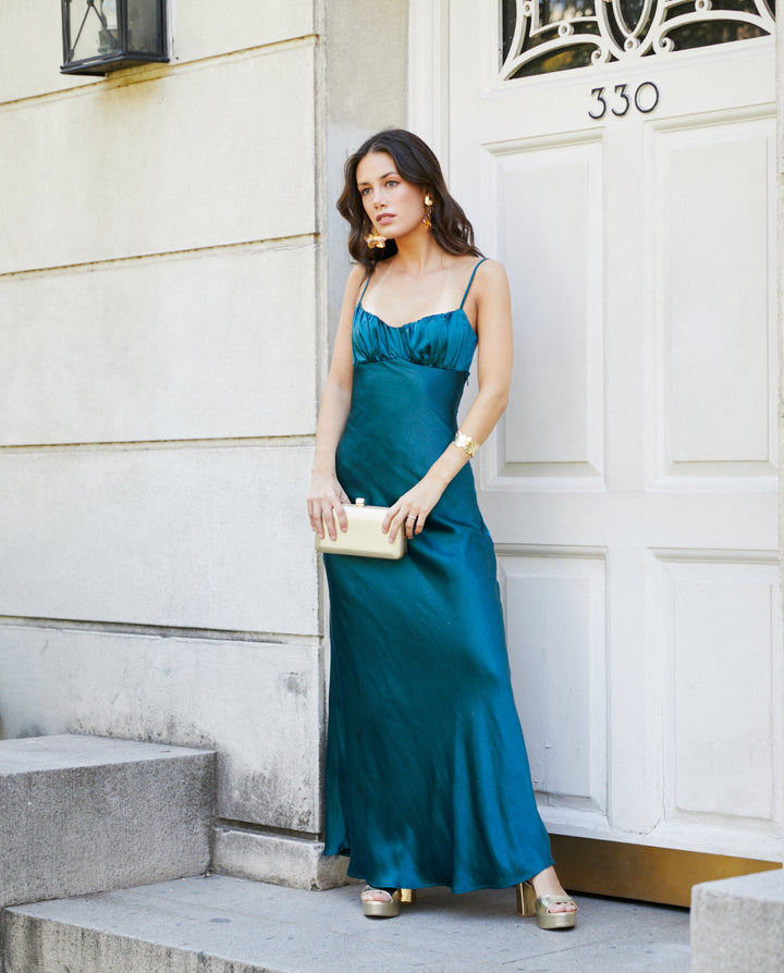 Vestido de Fiesta Largo Moscú Satin Verde Oscuro