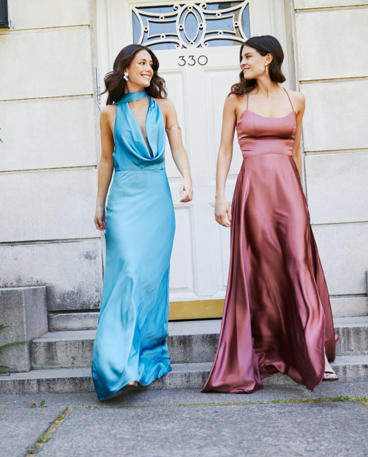 Vestido Largo de Fiesta Budapest Celeste Oscuro