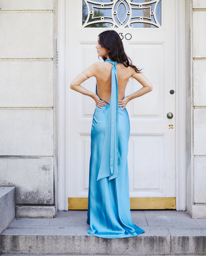 Vestido Largo de Fiesta Budapest Celeste Oscuro