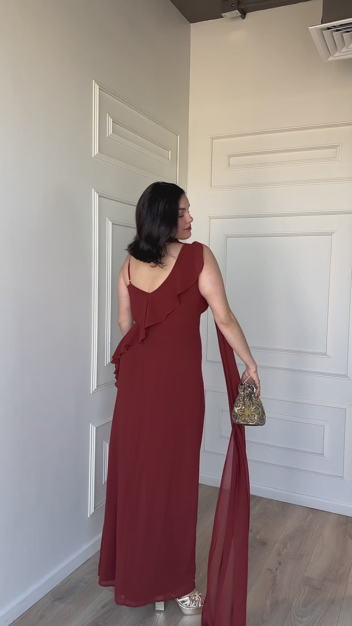 Vestido Largo de Fiesta Maia Terracota