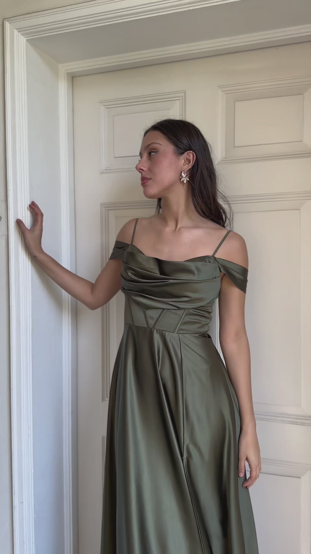 Vestido Largo de Fiesta Atenea Corset Verde Olivo