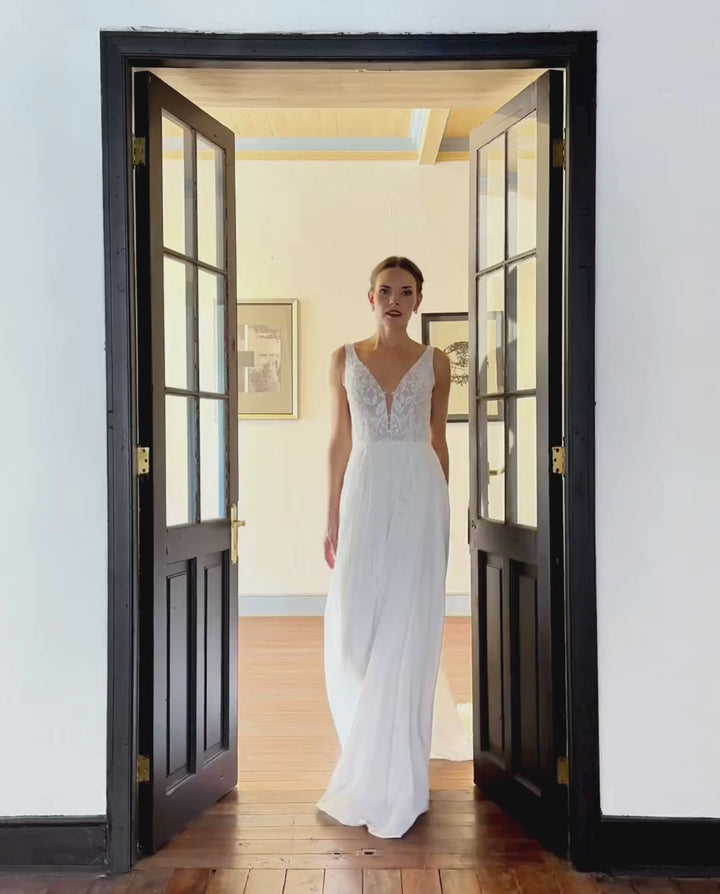 Vestido Largo de Novia Clair Ajustable Gasa Ivory