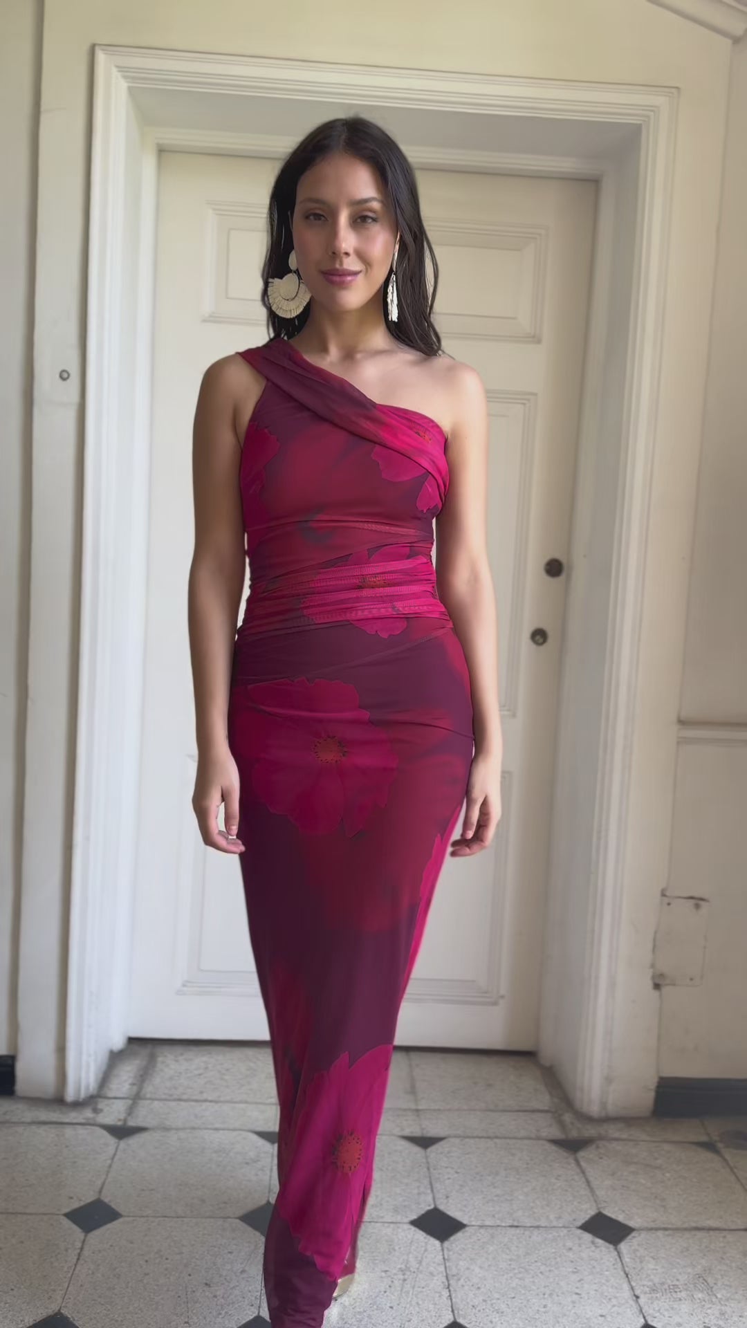 Vestido Largo de Fiesta Segovia Fondo Burdeo