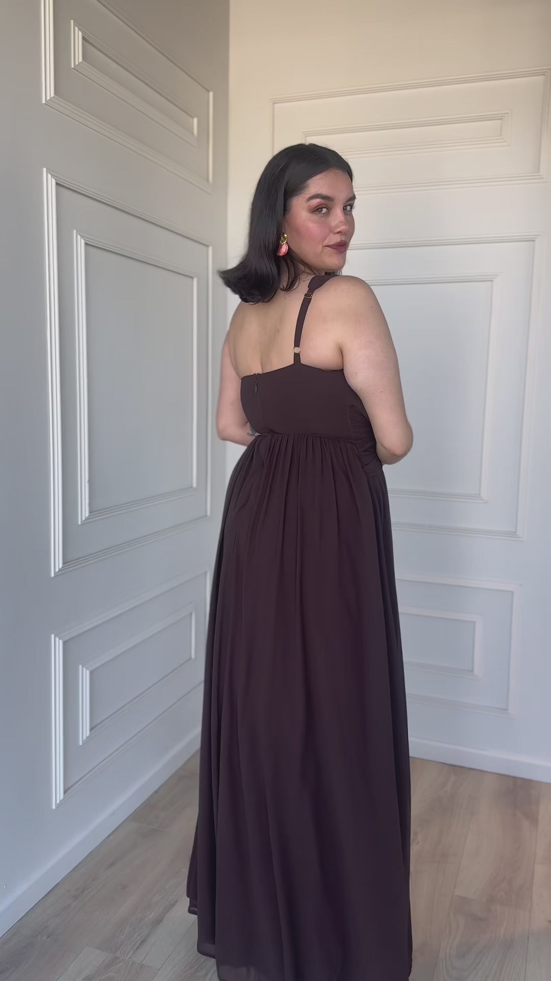 Vestido Largo de Fiesta Luxemburgo Asimetrico Chocolate