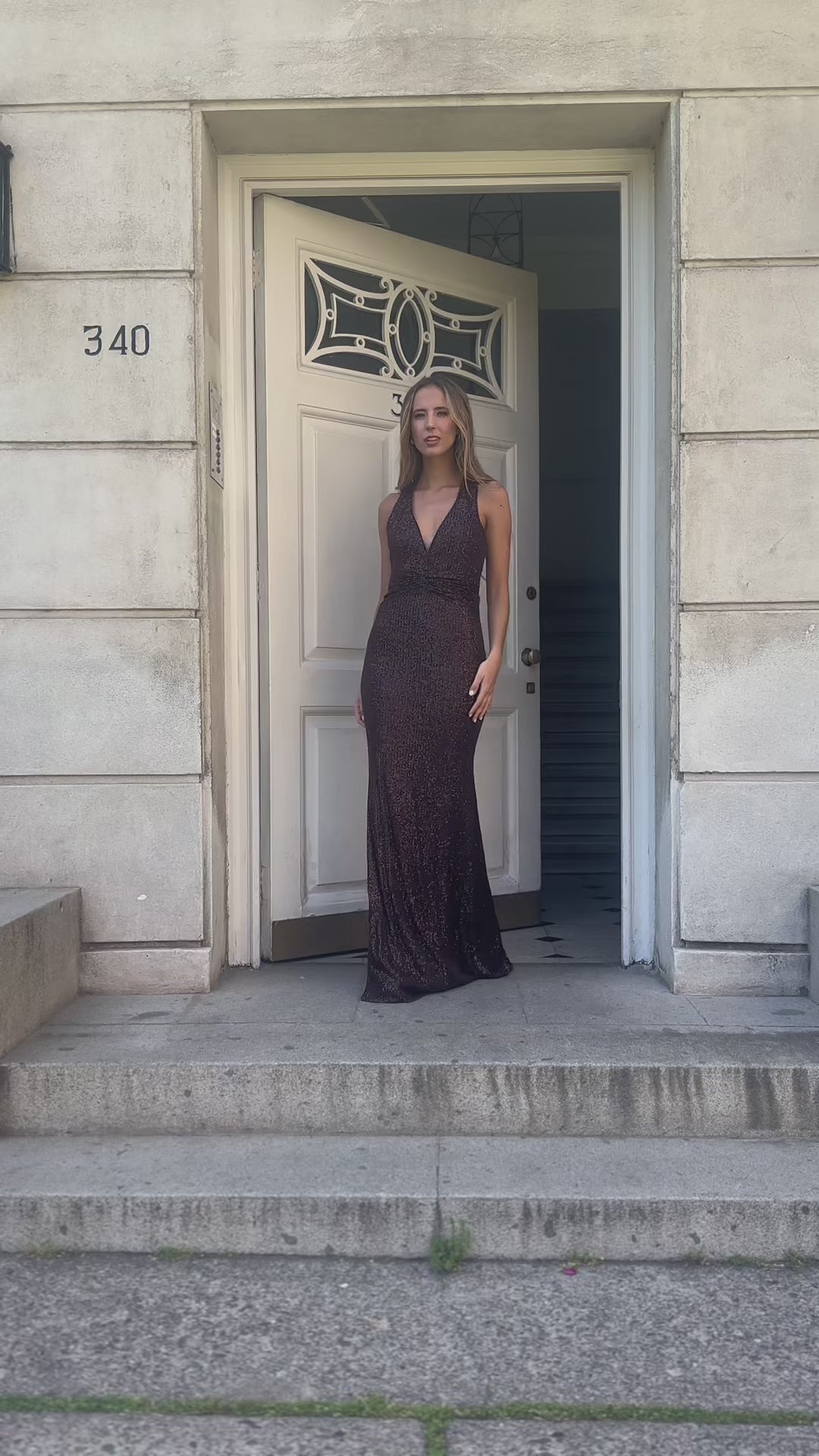 Vestido Largo de Fiesta Amara Lentejuelas Chocolate