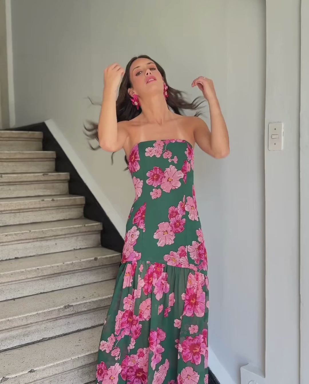 Vestido Largo de Fiesta Amapola Fondo Verde