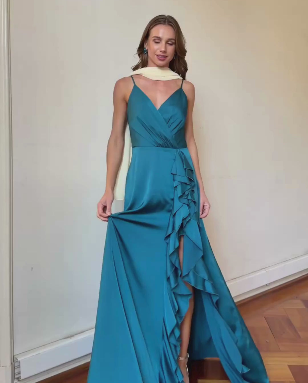 Vestido Largo de Fiesta Silvina Turquesa Oscuro