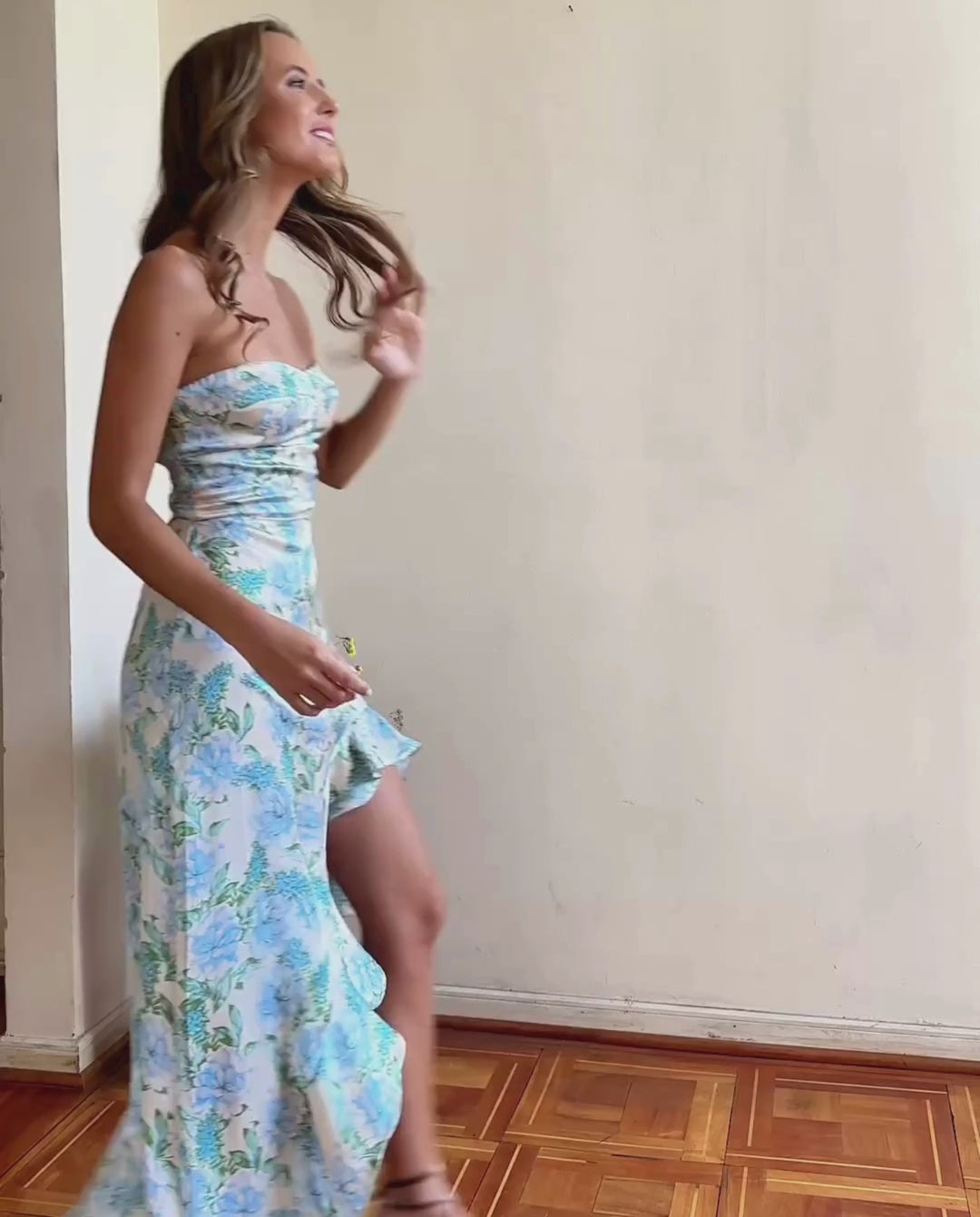 Vestido Largo Azucena de Fiesta Fondo Celeste