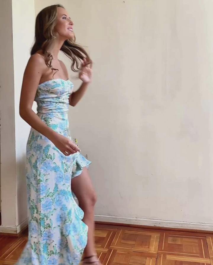 Vestido Largo Azucena de Fiesta Fondo Celeste