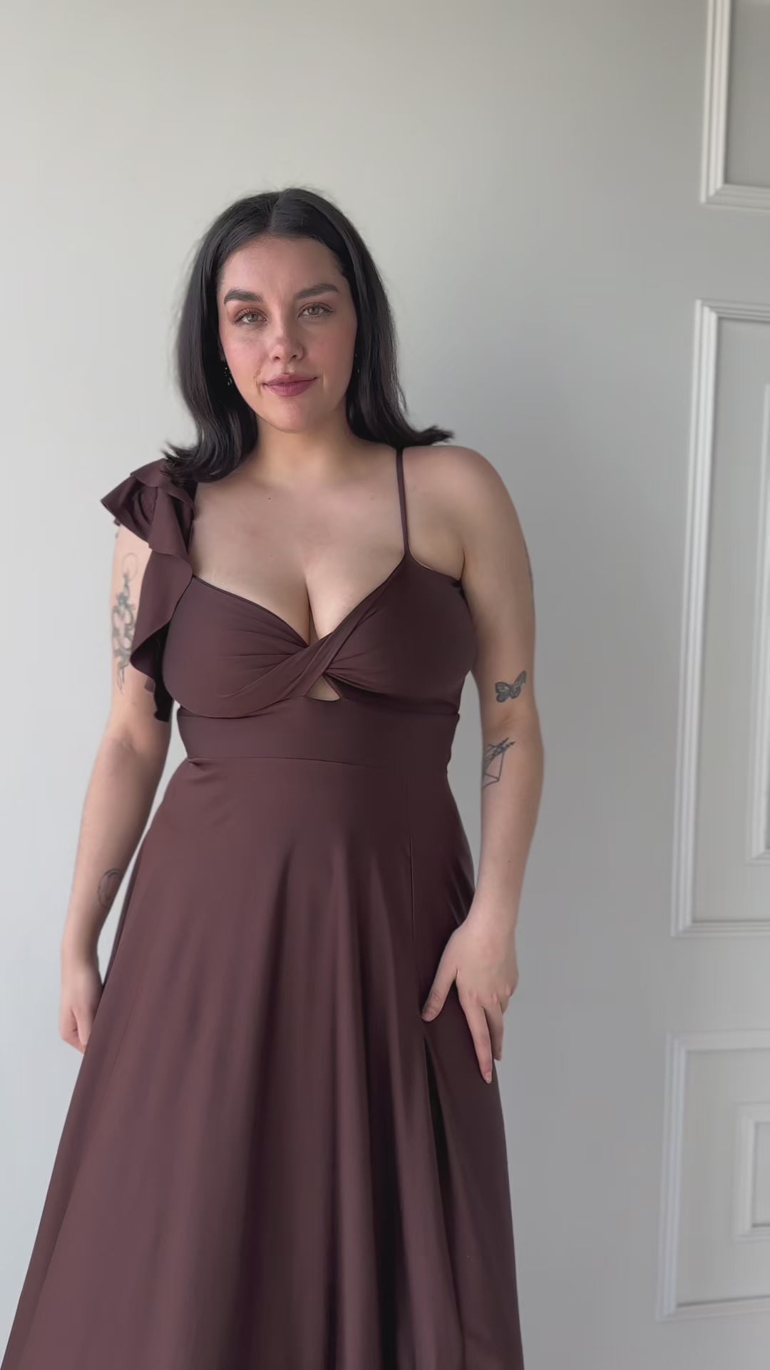 Vestido Largo de Fiesta Sole un Hombro Chocolate