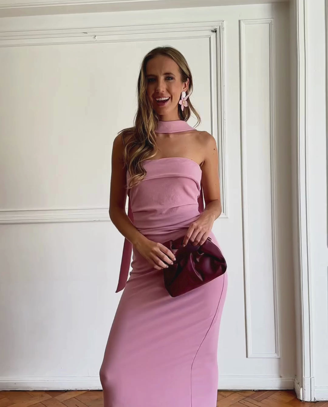 Vestido Largo de Fiesta Maria Ignacia Rosado