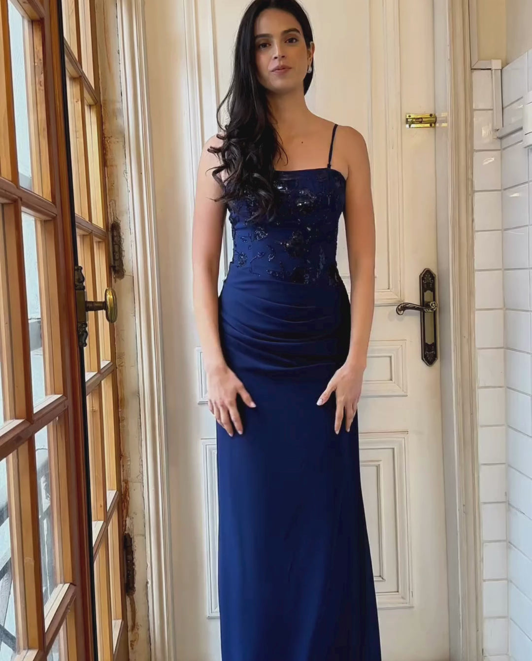Vestido Largo de Fiesta Mónica Azul Oscuro