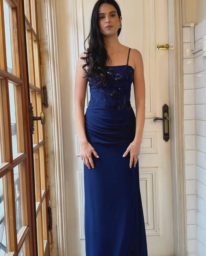 Vestido Largo de Fiesta Mónica Azul Oscuro