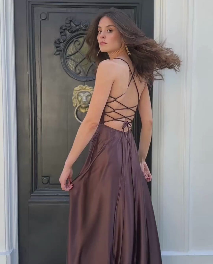 Vestido Largo de Fiesta Rafa Chocolate