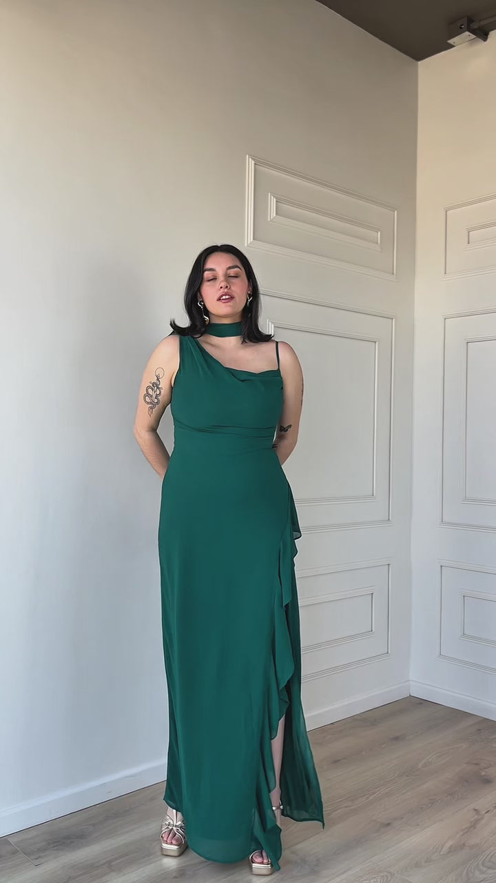 Vestido Largo de Fiesta Maia Verde Oscuro