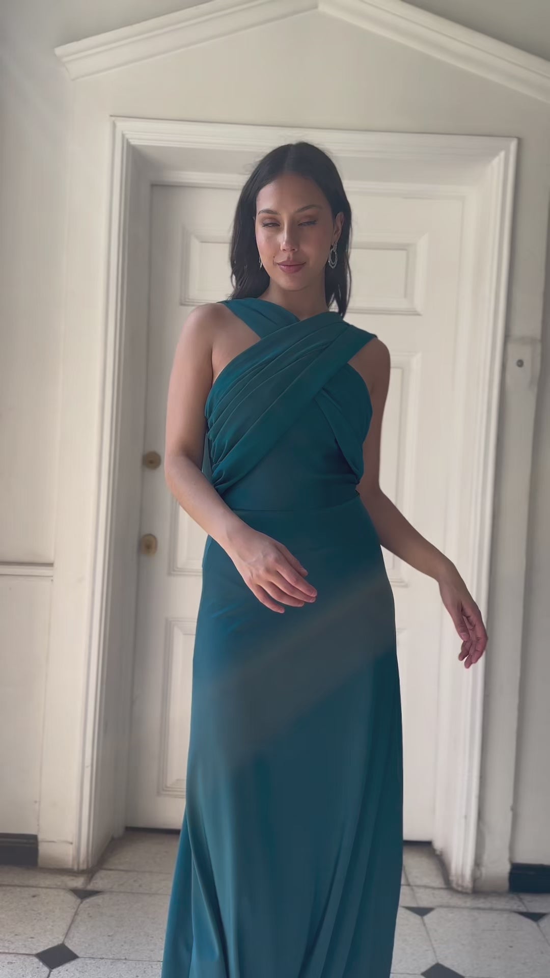 Vestido Largo de Fiesta Gabriela Lazos Gasa Turquesa Oscuro