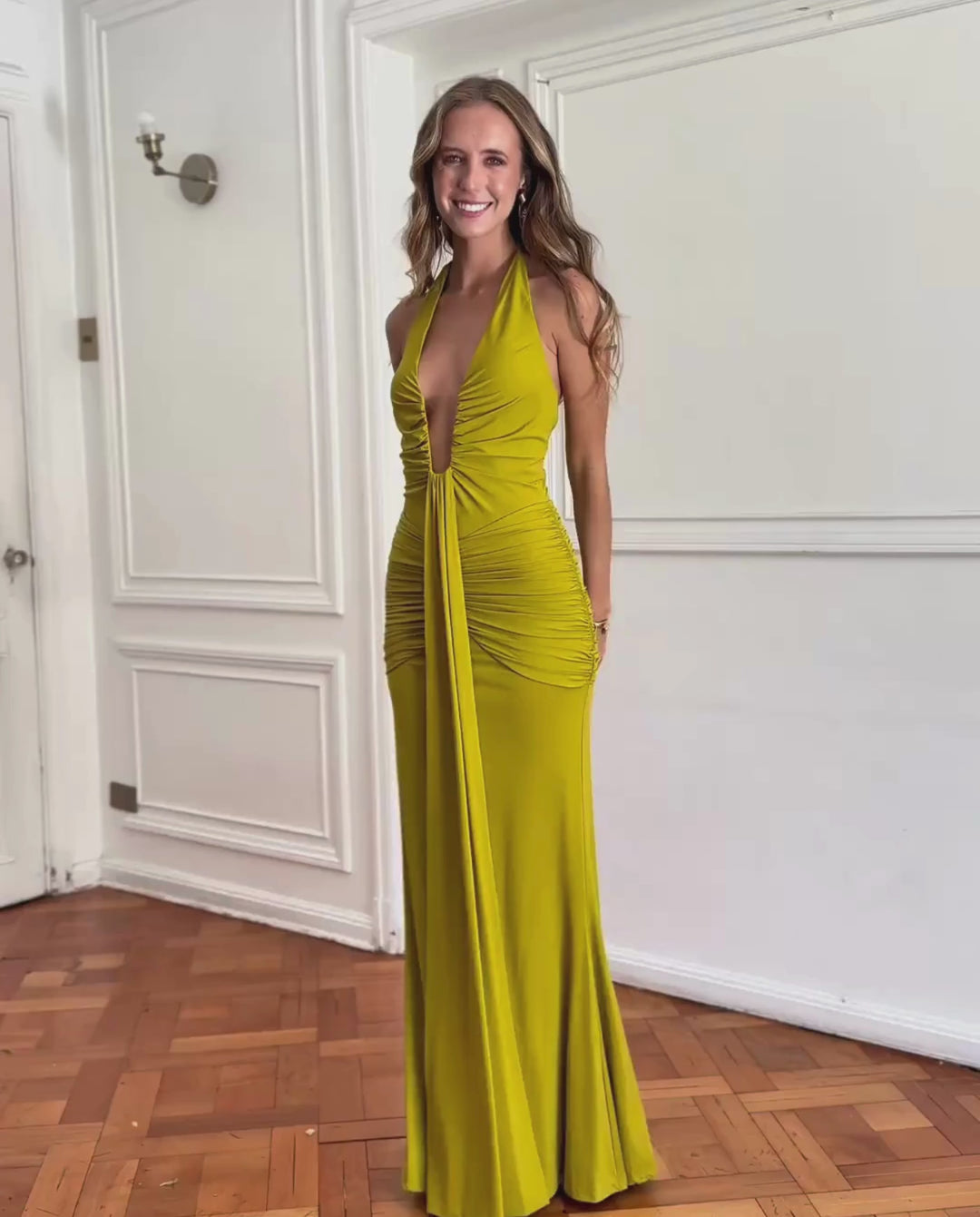 Vestido Largo de Fiesta Giuliana Mostaza