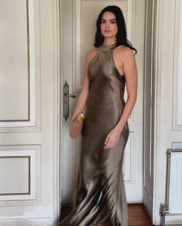 Vestido Largo de Fiesta Ana Verde Olivo Oscuro