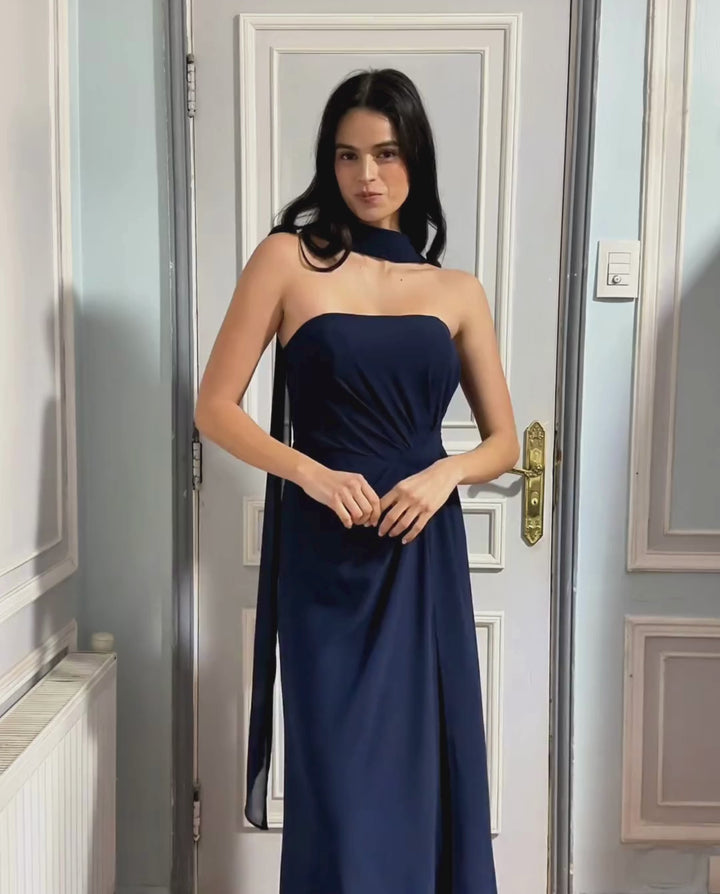 Vestido Largo de Fiesta Lilian Azul Oscuro