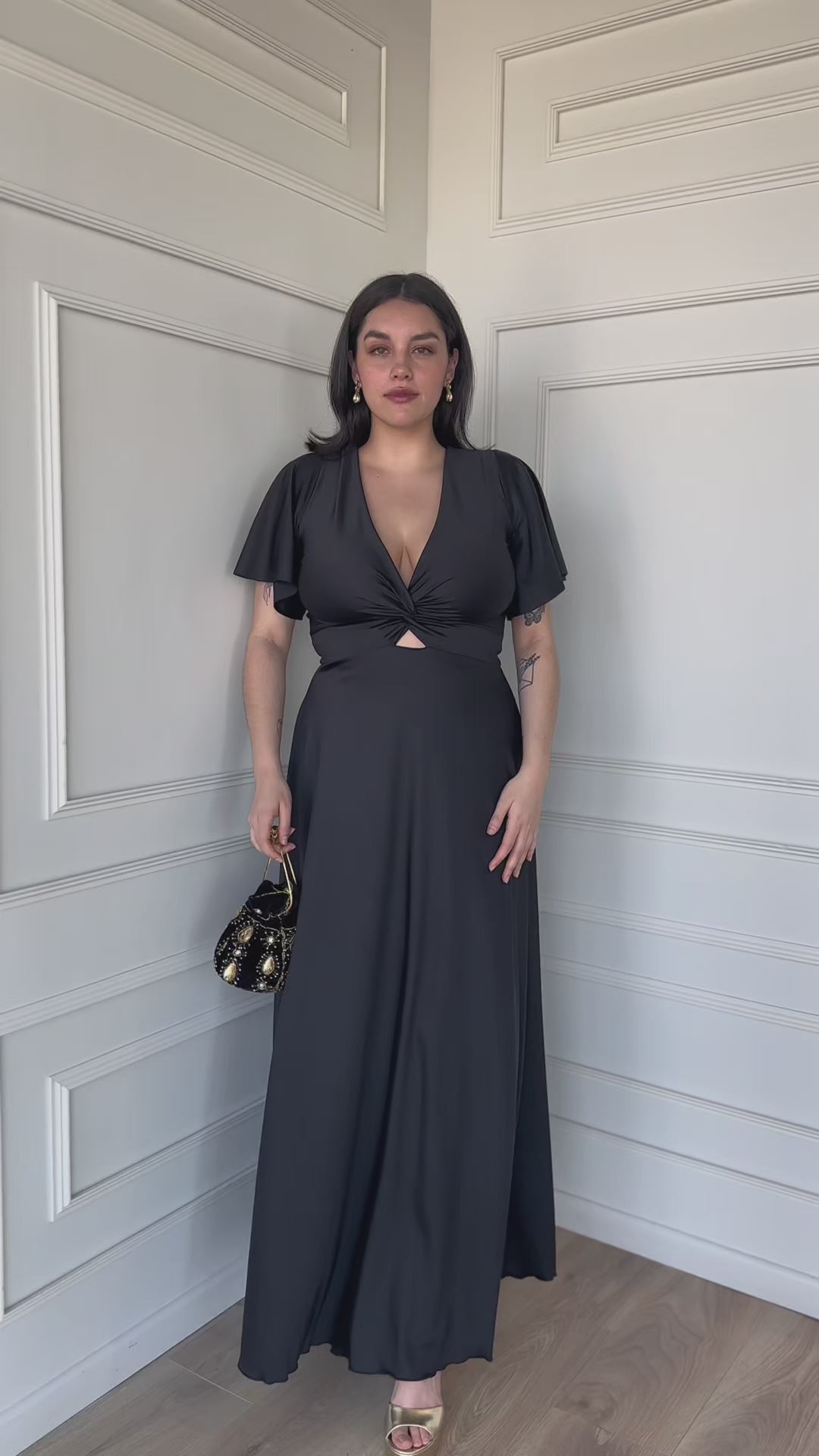 Vestido Largo de Fiesta Meli Mangas Negro