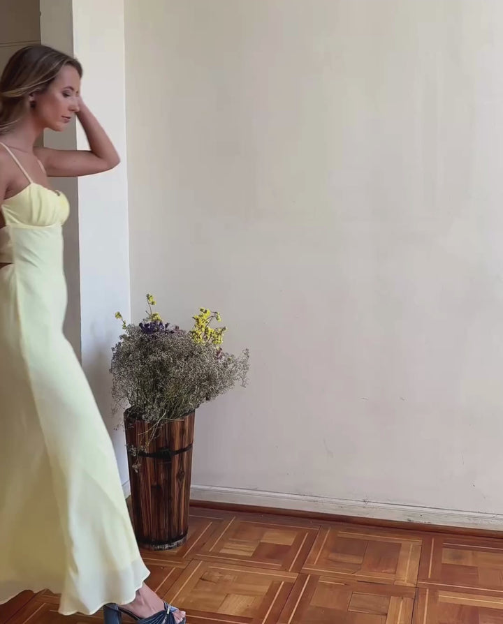 Vestido Largo de Fiesta Moscú Gasa Amarillo