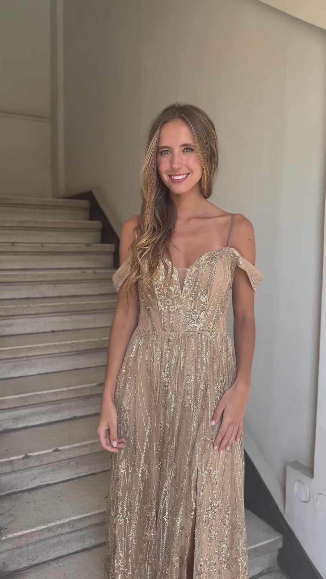 Vestido Largo de Fiesta Santander Dorado