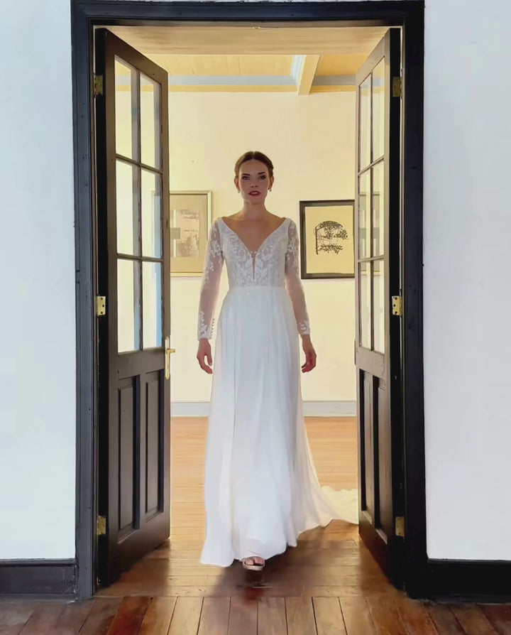 Vestido Largo de Novia Clair Cierre Gasa Ivory