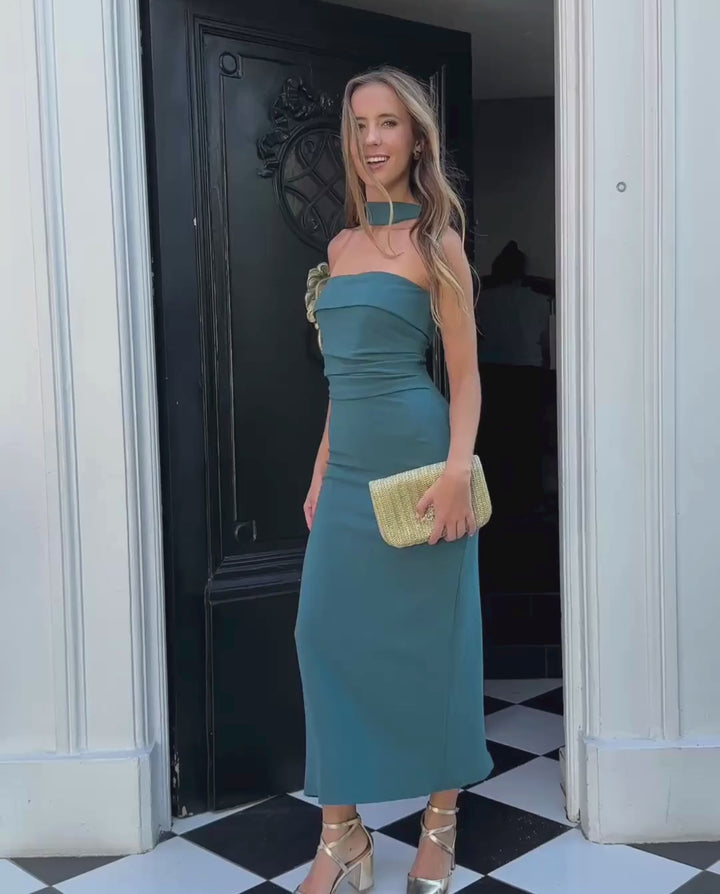 Vestido Largo de Fiesta Maria Ignacia Turquesa Oscuro