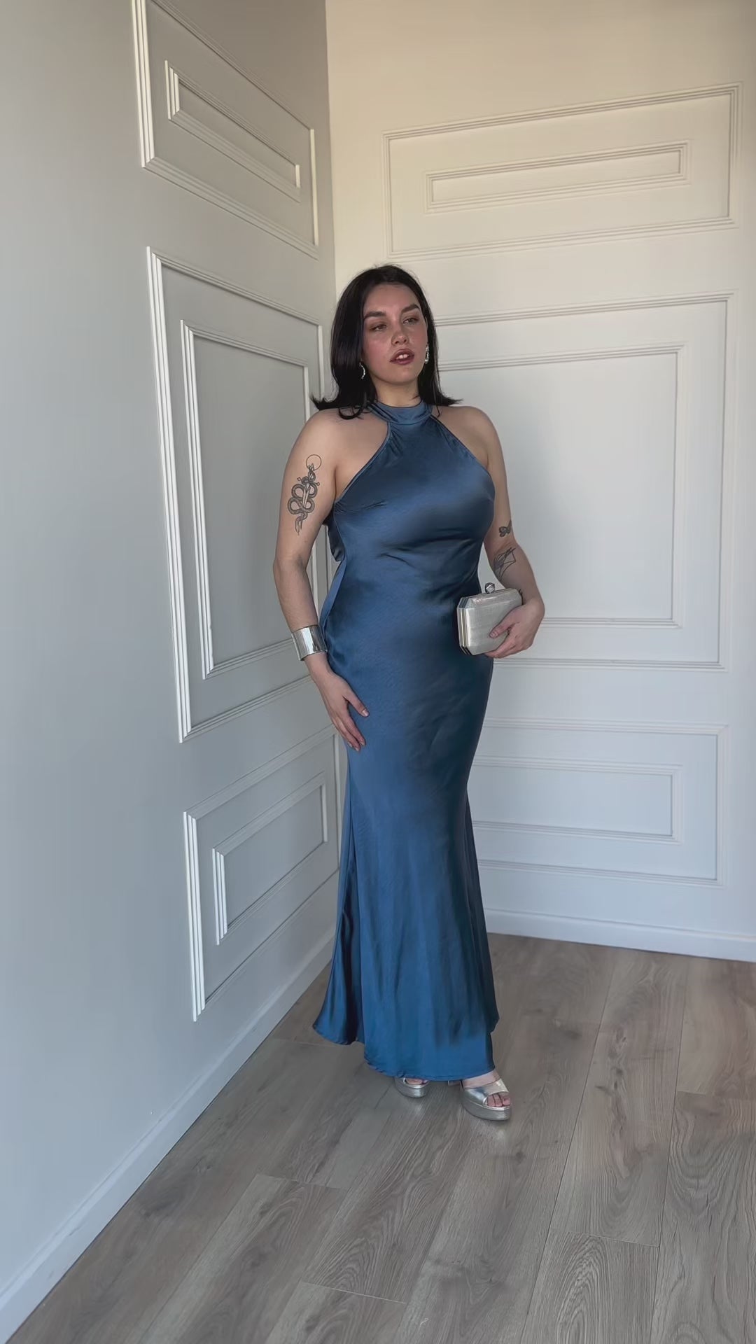 Vestido Largo de Fiesta Ana Azul Piedra