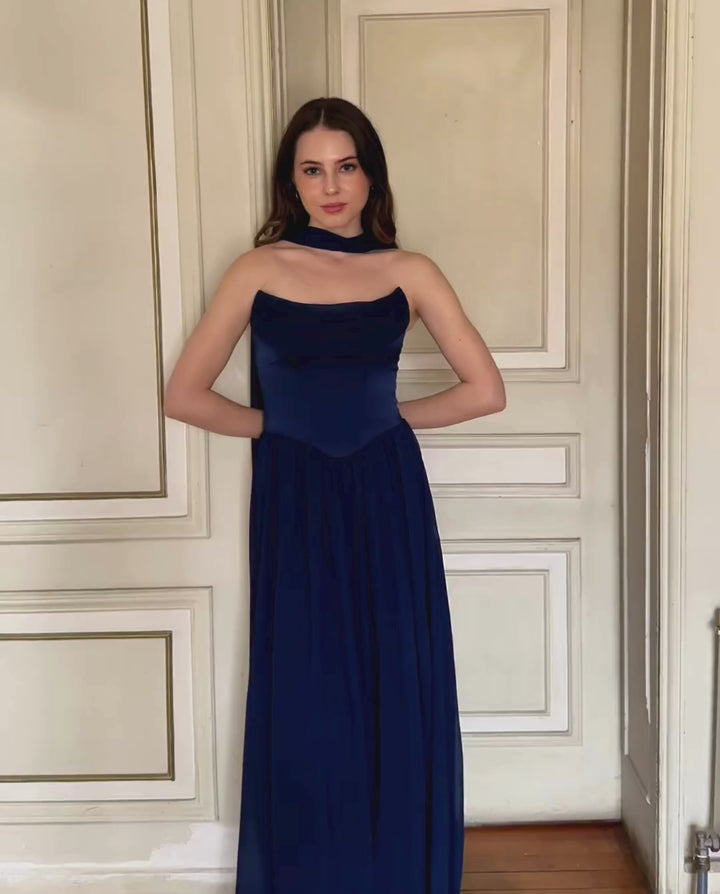 Vestido Largo de Fiesta Duna Azul Oscuro