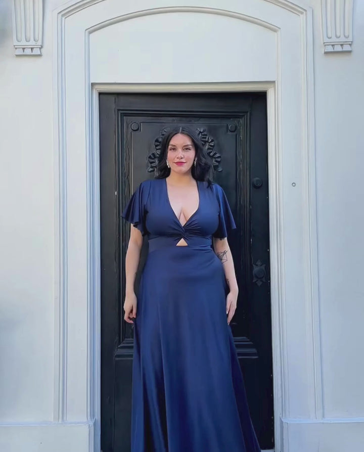 Vestido Largo de Fiesta Meli Mangas Azul Oscuro