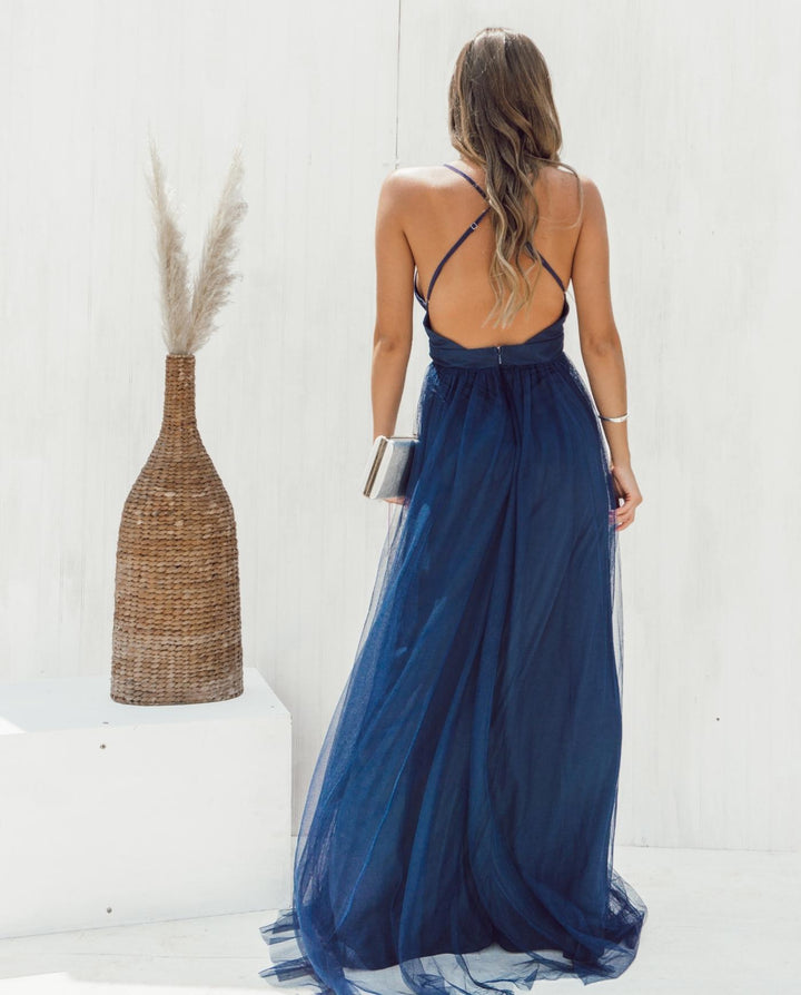 LONG BLUE TULLE PARTY DRESS LAURA