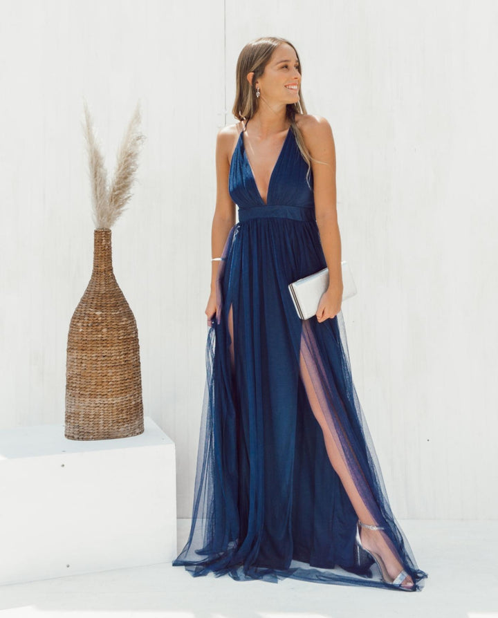 LONG BLUE TULLE PARTY DRESS LAURA