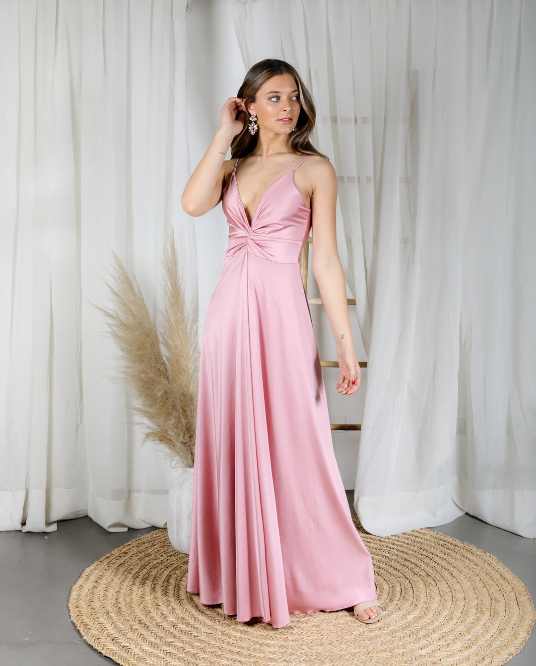 LONG PARTY DRESS WITH PINK KNOT