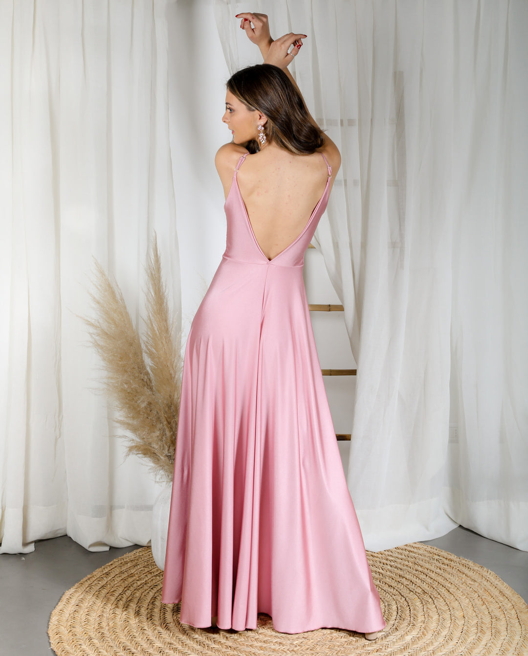 LONG PARTY DRESS WITH PINK KNOT