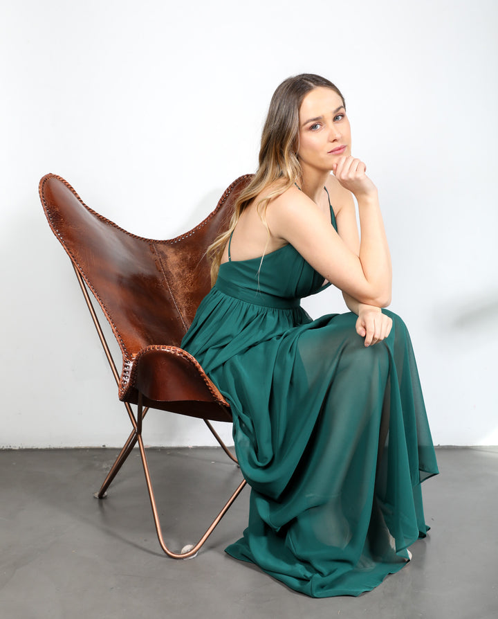 LAURA DARK GREEN CHIFFON LONG PARTY DRESS